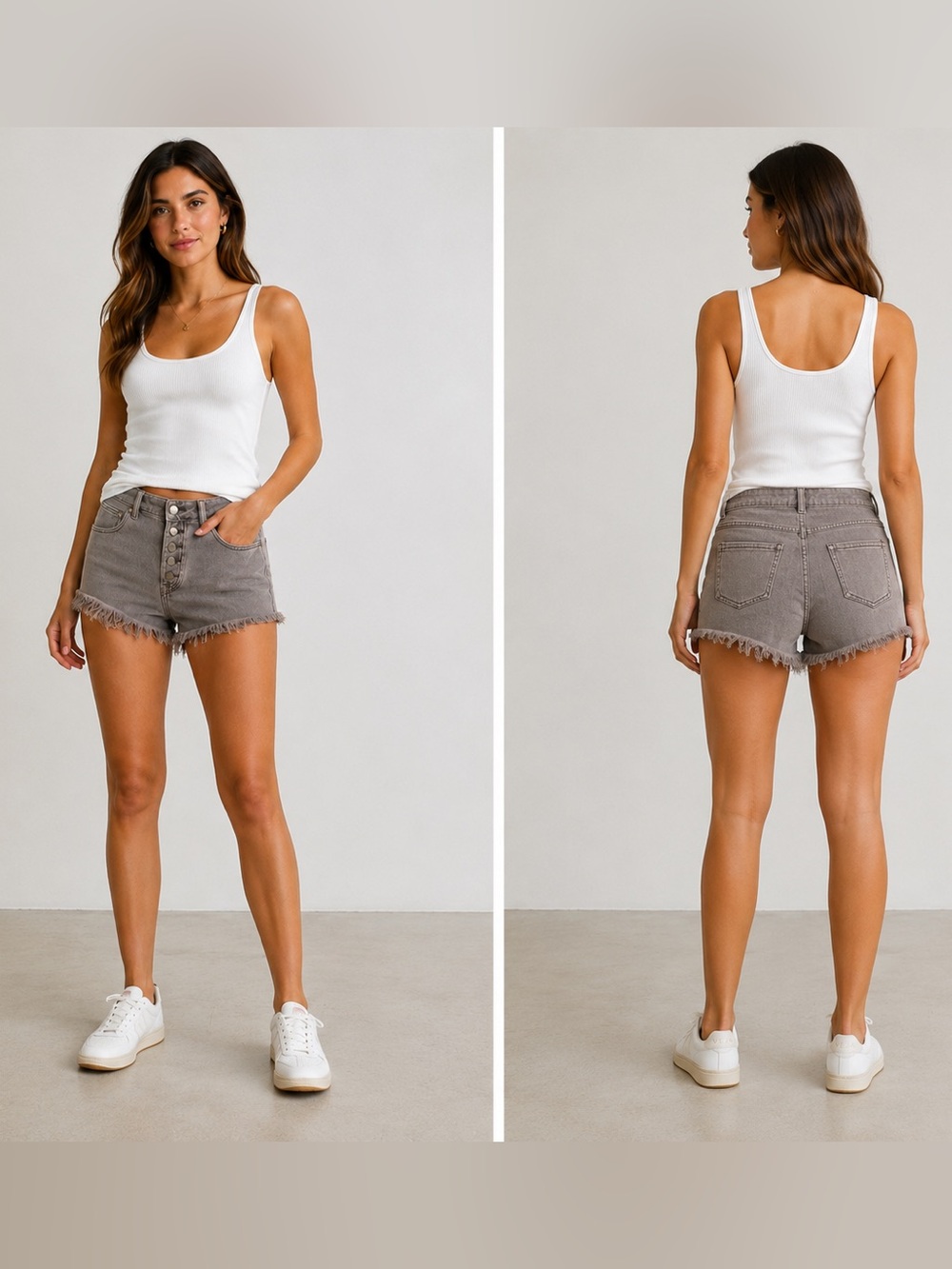 Mustard Seed Gray Frayed Hem Mid Rise Jean Shorts M Medium